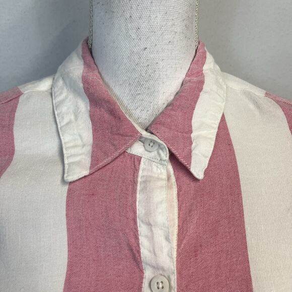 Tommy Bahama Shirt Dress sz Large Red Pink White Striped Linen Pockets Beach #S - Picture 4 of 12